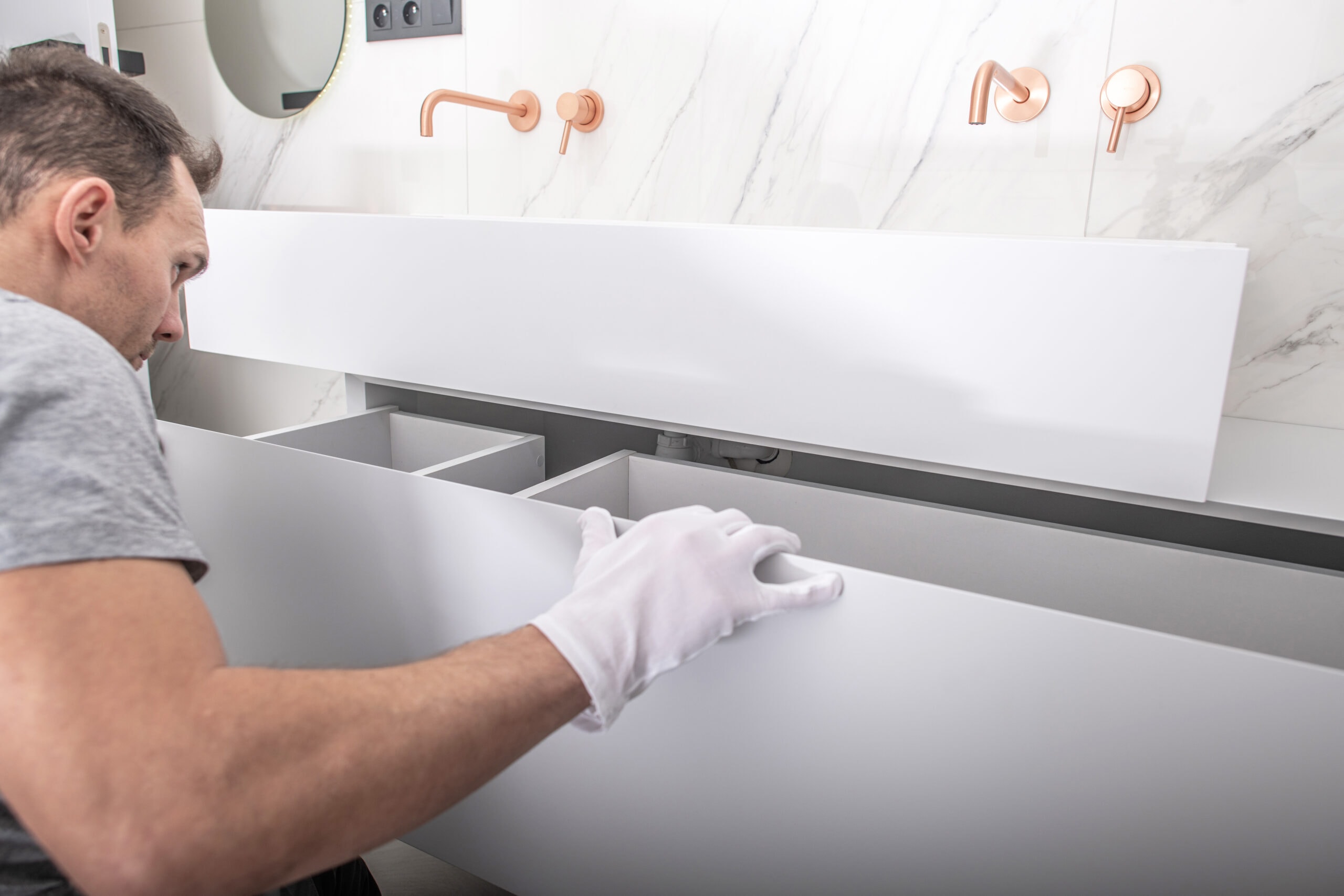 specialist finishing cabinets after bathroom remodeling in Chicago